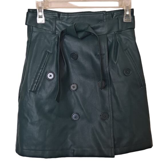 Forever 21 Emerald Green Non Leather Paper Bag Wrap Mini Skirt w Belt - Size S - Picture 7 of 9